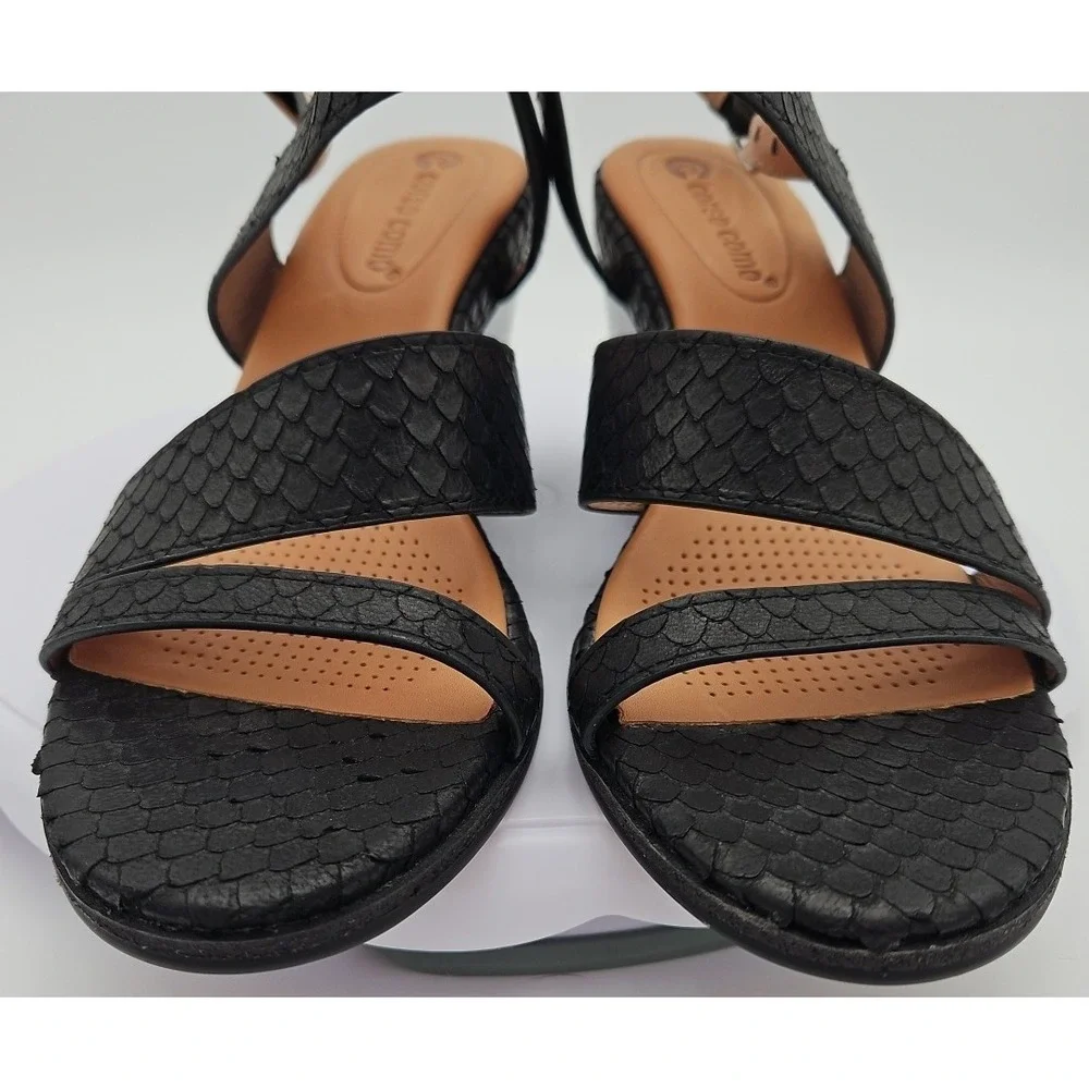 CC Corso Como NASHILA Black Leather W/7.5 Snake Accent Wedge Strappy Sandal NWOB